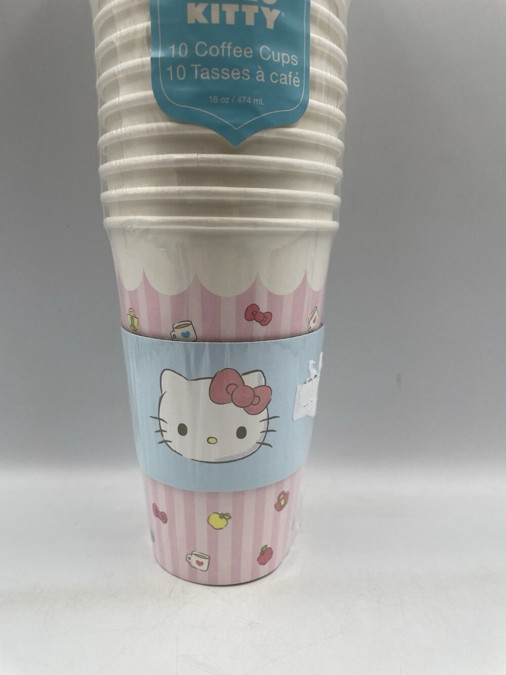 NEW Hello Kitty Set Of 10 Hot Travel Cups W/ Sleeves & Lids